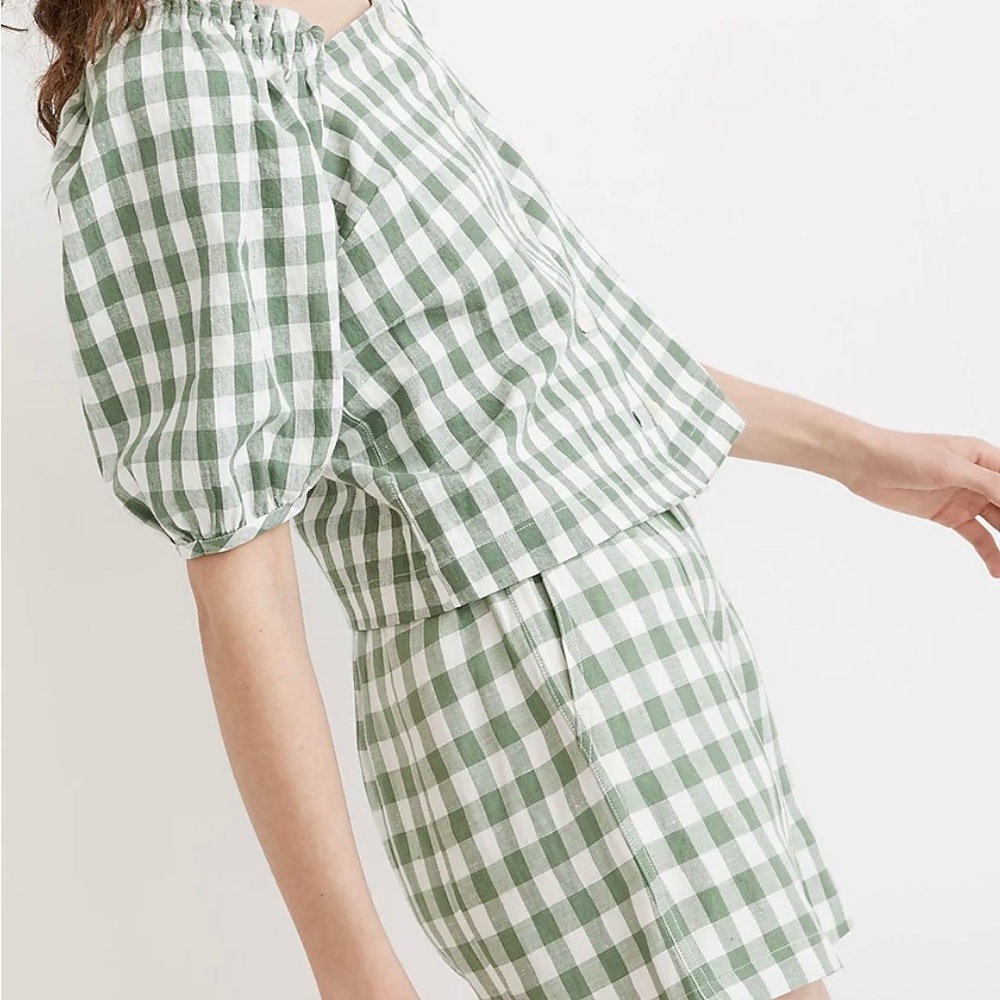 Madewell Linen-Cotton Square-Neck Button-Front Matching Shorts Set